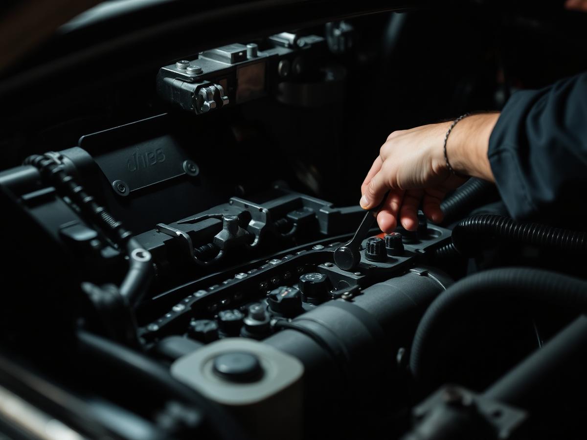 Mechanic working on a vehicle engine
